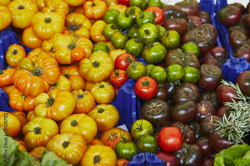 Fototapeta Naklejka Na Ścianę i Meble -  Fresh organic vegetables and fruits on farmer market in Paris, France
