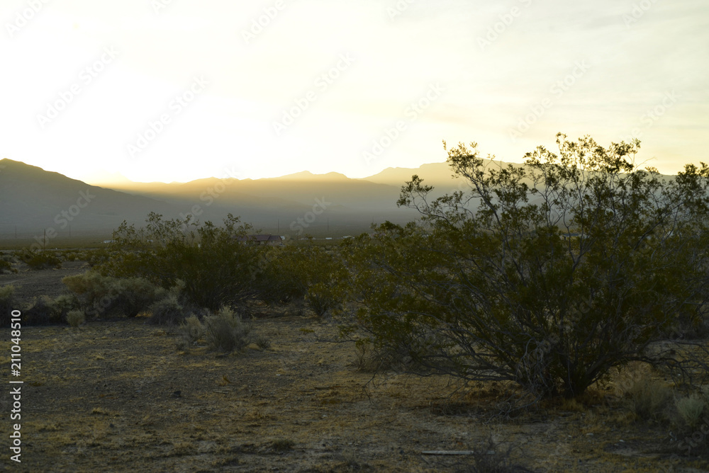early morning on Mesquite Road, Pahrump, Nevada,USA early morning on Mesquite Road, Pahrump, Nevada,USA