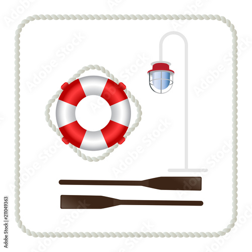Lifebuoy, lantern, paddle vector