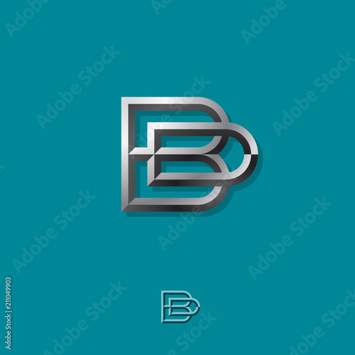B and D combined silver letters, the initial of beautiful letters. Classic style. Monochrome option.