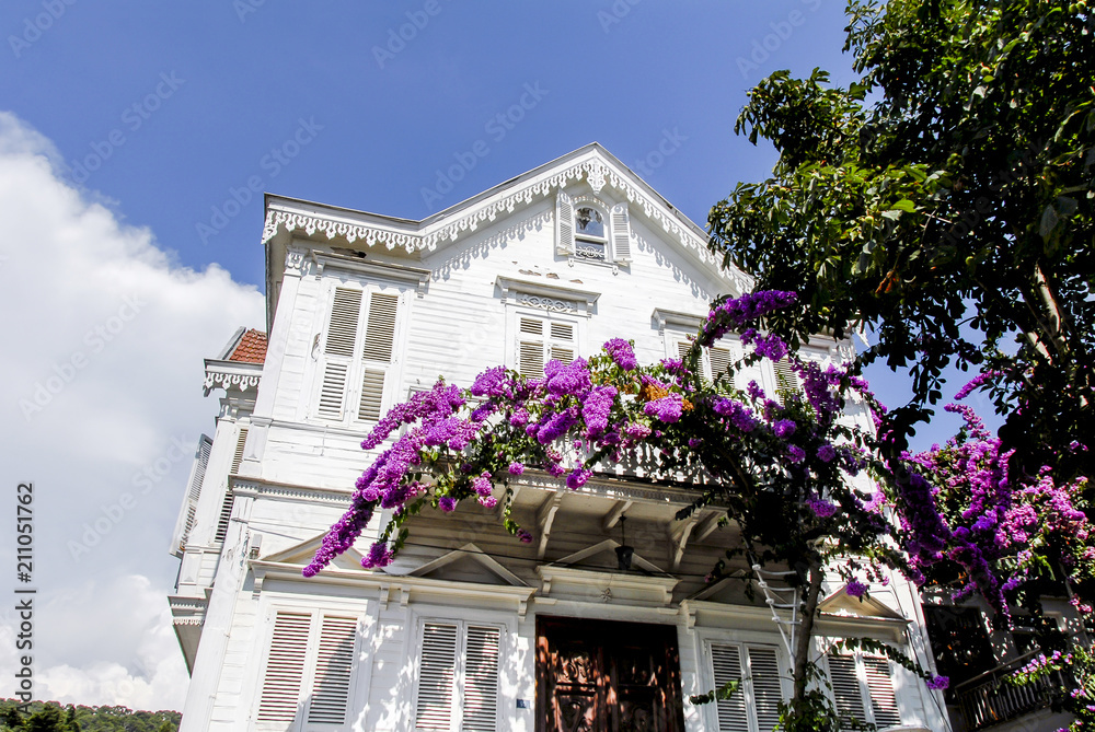 Istanbul, Turkey, 3 August 2012: White Mansion at Buyukada, Princes Islands district of Istanbul