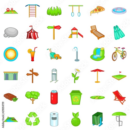 Summer park icons set. Cartoon style of 36 summer park vector icons for web isolated on white background