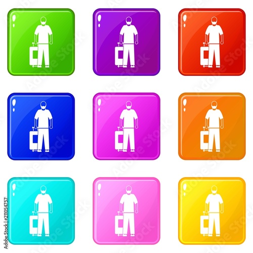 Arabic man icons of 9 color set isolated vector illustration
