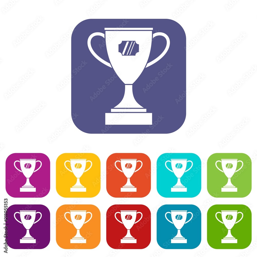 Winner cup icons set vector illustration in flat style in colors red, blue, green, and other Winner cup icons set vector illustration in flat style in colors red, blue, green, and other