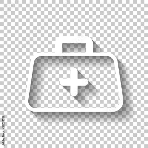 first-aid kit, outline symbol. White icon with shadow on transpa