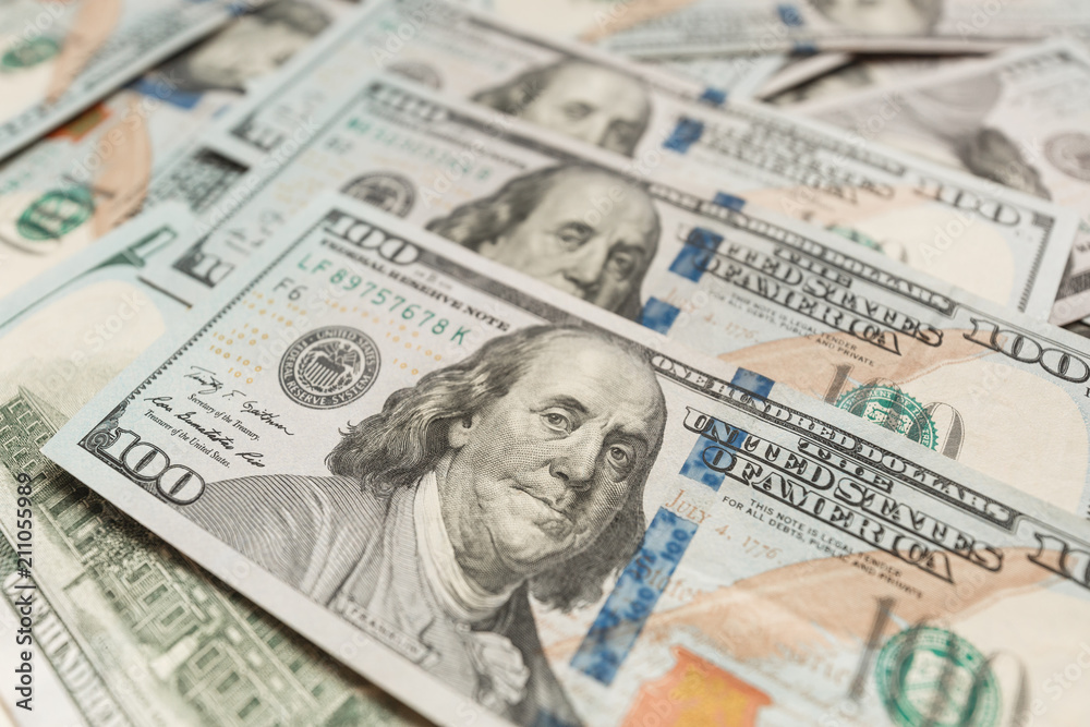 One Hundred Dollar Banknotes. Dollars Closeup Concept. One Hundred Dollar Banknotes. Dollars Closeup Concept.