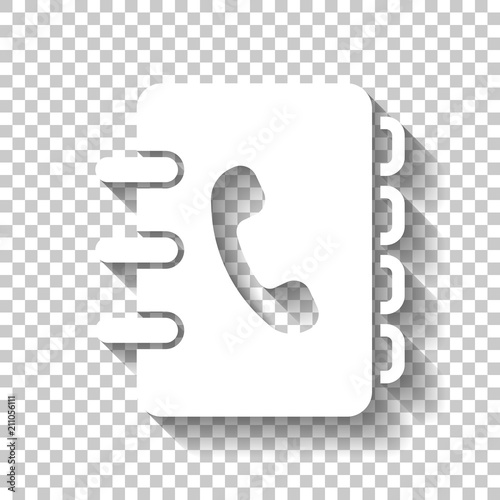address book with phone sign on cover. simple icon. White icon w