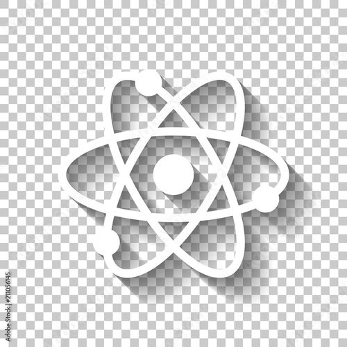 scientific atom symbol, simple icon. White icon with shadow on t