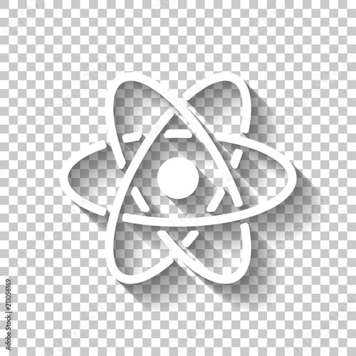 scientific atom symbol, simple icon. White icon with shadow on t