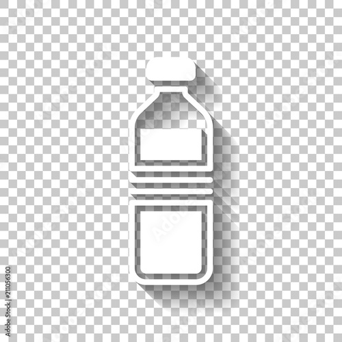bottle of water, simple icon. White icon with shadow on transpar