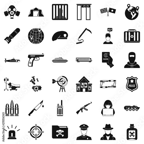 Antiterrorism icons set. Simple style of 36 antiterrorism vector icons for web isolated on white background