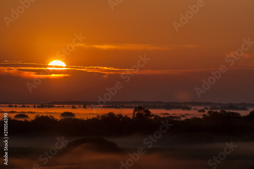 Natural Park of Biebrza Valley - sunrise over medow and pool