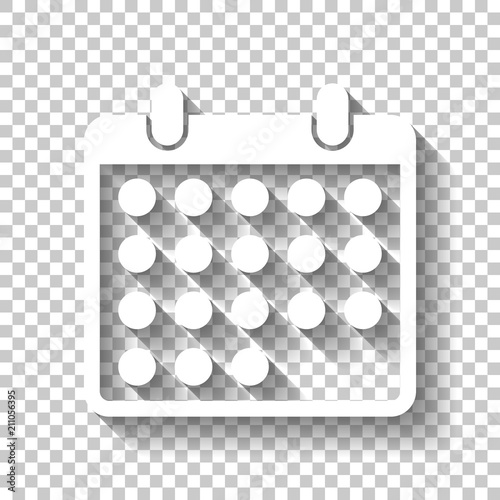 simple calendar icon. White icon with shadow on transparent back