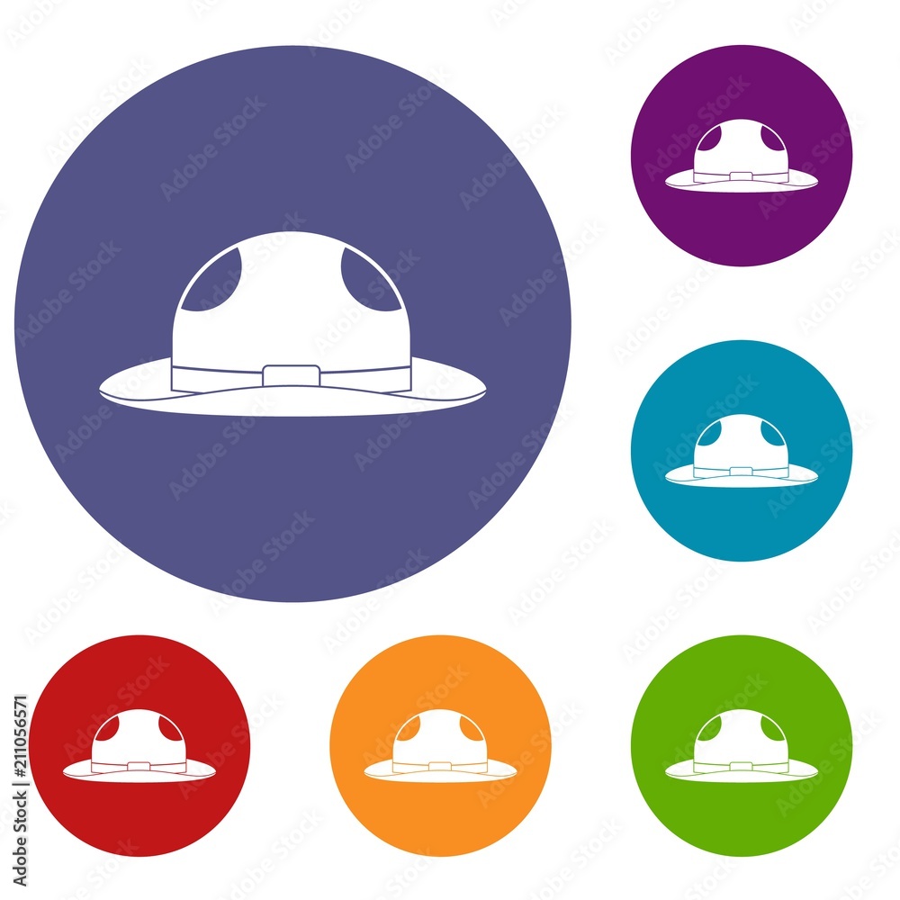 Summer hat icons set in flat circle red, blue and green color for web Summer hat icons set in flat circle red, blue and green color for web