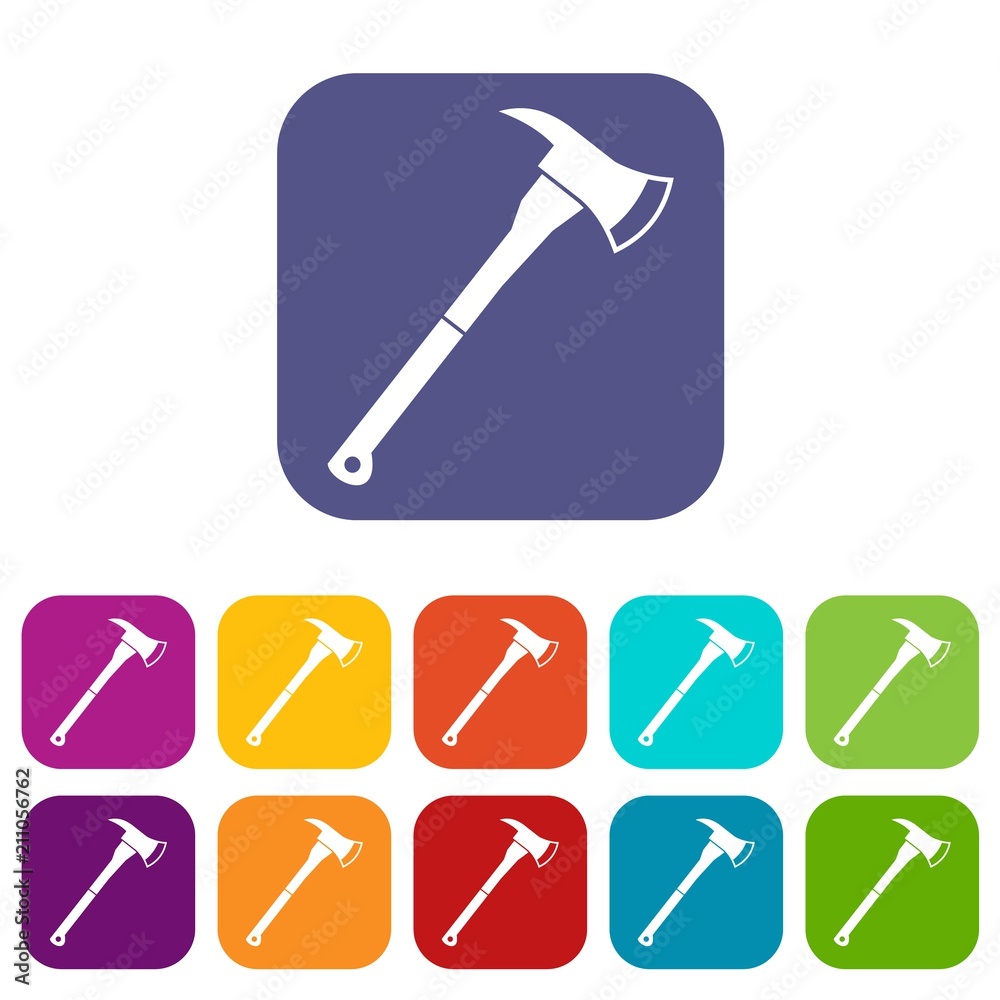 Firefighter axe icons set vector illustration in flat style in colors red, blue, green, and other Firefighter axe icons set vector illustration in flat style in colors red, blue, green, and other