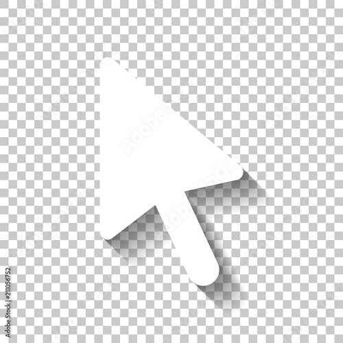 computer mouse arrow icon. White icon with shadow on transparent