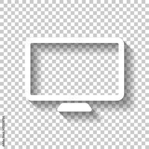 Computer monitor or modern TV. Simple icon. White icon with shad