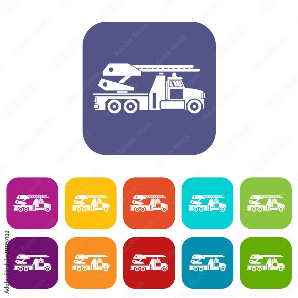 Fire engine icons set vector illustration in flat style in colors red, blue, green, and other Fire engine icons set vector illustration in flat style in colors red, blue, green, and other