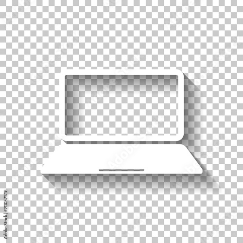 Laptop or notebook computer icon. White icon with shadow on tran