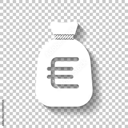 Money bag with euro. Full moneybag icon. White icon with shadow photo