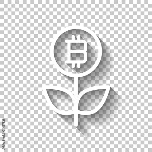 Money flower with bitcoin. Money tree. Linear icon with thin out