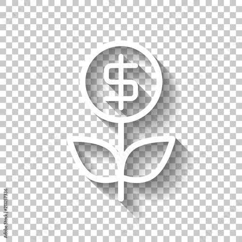 Money flower with dollar. Money tree. Linear icon with thin outl