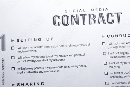 Social Media Contract for Kids. Parental Permission Form Contract Concept