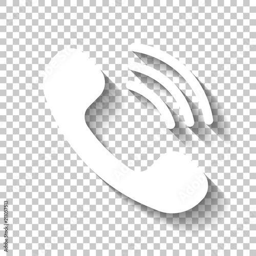 Ringing phone icon. Retro symbol. White icon with shadow on tran photo