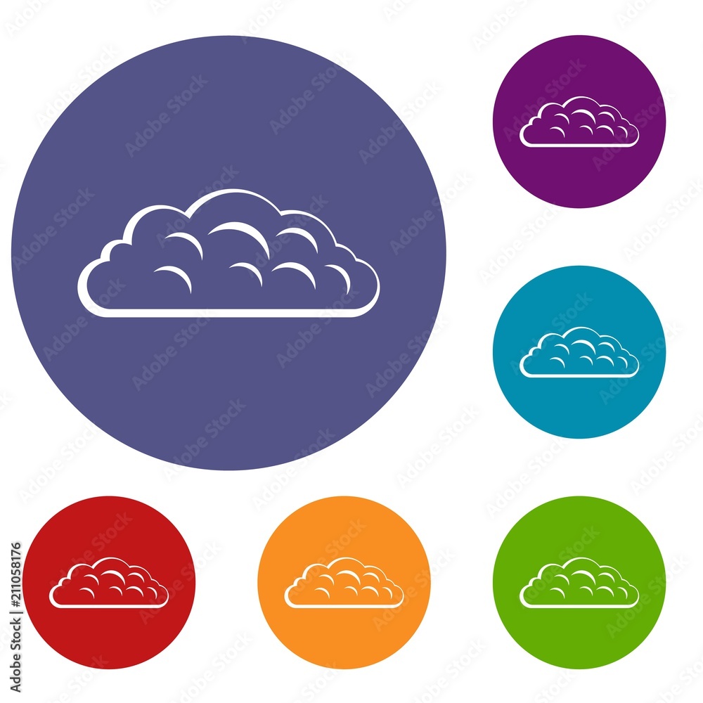 Autumn cloud icons set in flat circle red, blue and green color for web Autumn cloud icons set in flat circle red, blue and green color for web