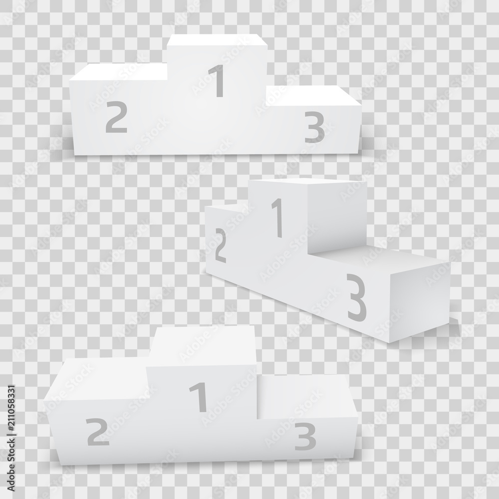 Empty white rectangular winner podium set. Empty white rectangular winner podium set.