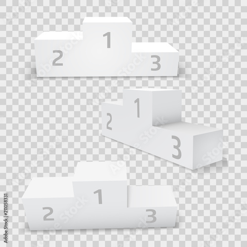 Empty white rectangular winner podium set.