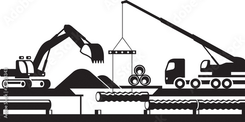 Replacement of underground pipelines - vector illustration