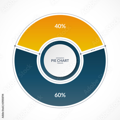 Infographic pie chart circle in thin line flat style. Share of 40 and 60 percent. Vector illustration.