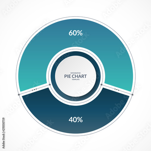 Infographic pie chart circle in thin line flat style. Share of 60 and 40 percent. Vector illustration.