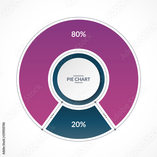 Infographic pie chart circle in thin line flat style. Share of 80 and 20 percent. Vector illustration.