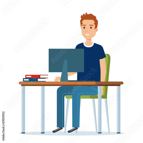young man in the workplace avatar character vector illustration design