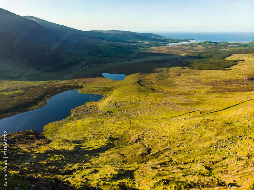 Conor Pass, one of the highest Irish mountain passes served by an asphalted road, located on the Dingle Peninsula, County Kerry, Ireland