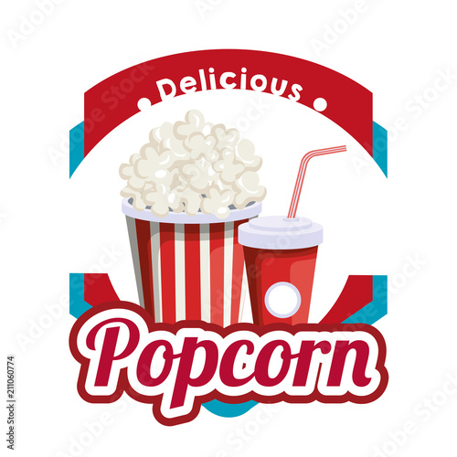 delicious pop corn with soda fast food vector illustration design
