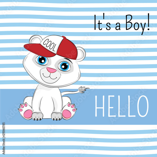 Fototapeta Naklejka Na Ścianę i Meble -  Cute cartoon lion in cap.