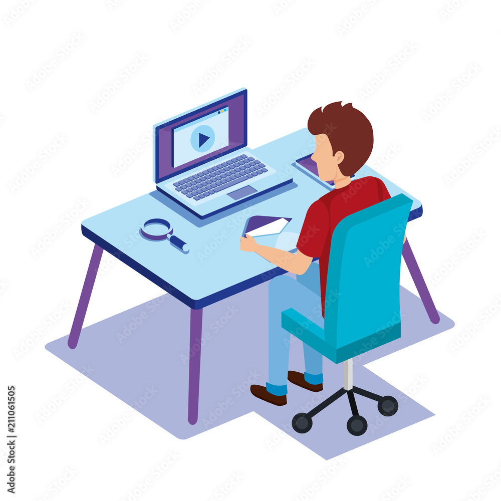 workplace scene with worker isometrics vector illustration design workplace scene with worker isometrics vector illustration design
