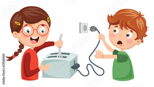 Vector Illustration Of Kids Electric Shock