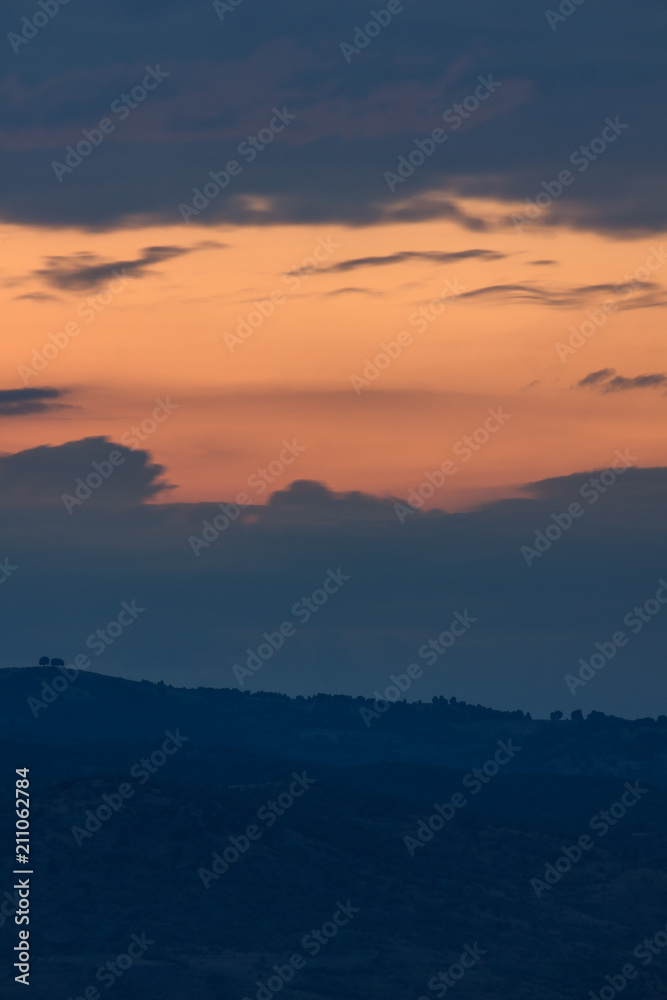 Amazing Sunset Panorama of  Ograzhden Mountain, Blagoevgrad Region, Bulgaria