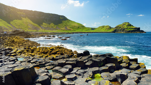 Giants Causeway, an area of hexagonal basalt stones, created by ancient volcanic fissure eruption, County Antrim, Northern Ireland.