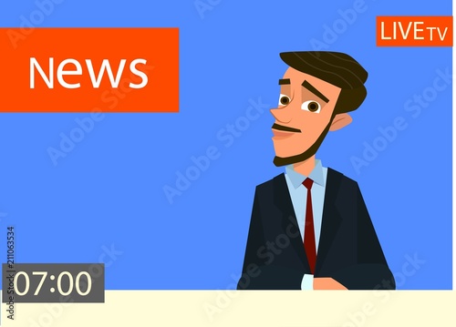 News Anchor on TV Breaking News background. vector illustration in flat design.
