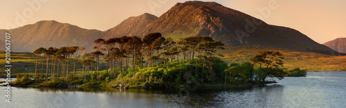 Twelve Pines Island, standing on a gorgeous background formed by the sharp peaks of a mountain range called Twelve Bens, County Galway, Ireland