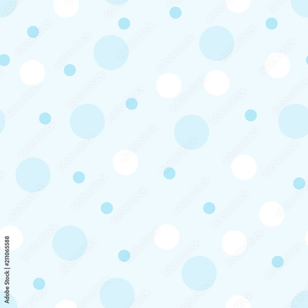 Seamless pattern of circles in blue tones. Illustration for a boy at a  baby shower party with polka dots. Background for greeting or invitation cards.