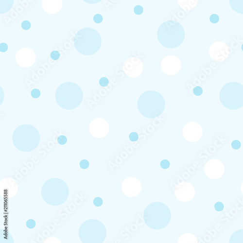 Seamless pattern of circles in blue tones. Illustration for a boy at a baby shower party with polka dots. Background for greeting or invitation cards.