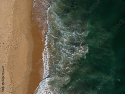 Breaking waves and sandy waters
