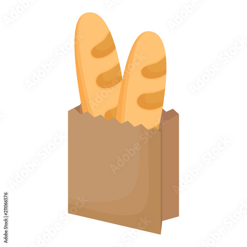 bag with baguette breads over white background, vector illustration