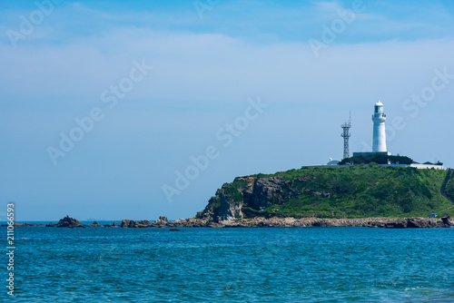 Inubosaki Lighthouse in Choshi, Chiba, Japan. It was constructed in 1874 by British engineer Richard Henry Brunton, the father of Japanese lighthouses.